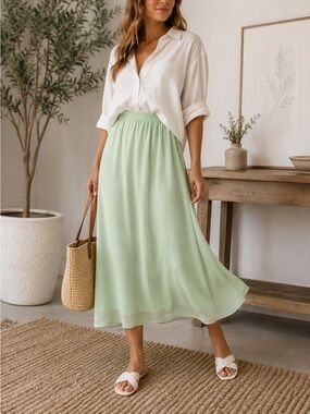 NWT A New Day Mint Green Chiffon Midi Skirt XS | Flowy Lined Pull-On Spring